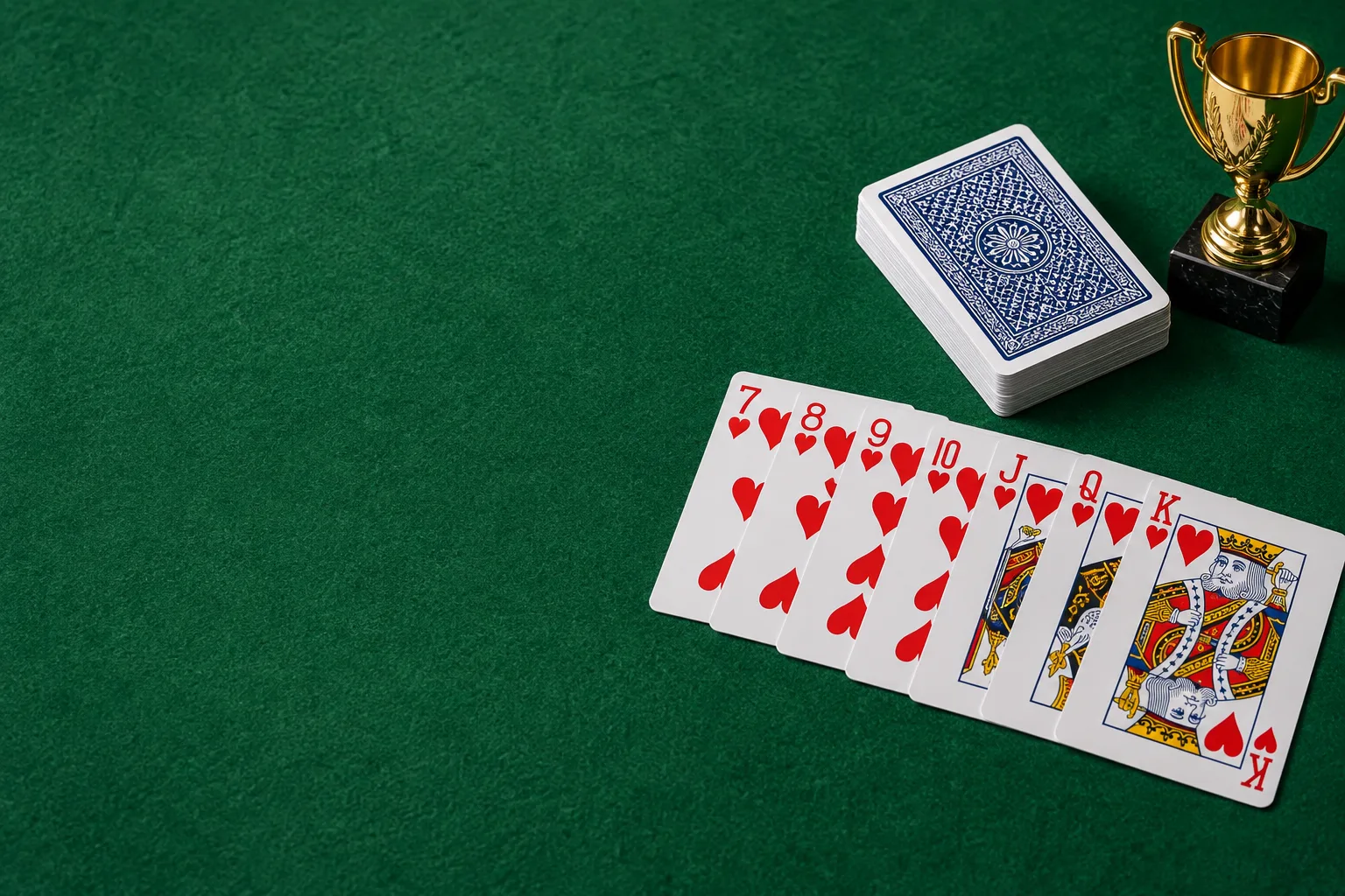 Carte da burraco e una coppa su un tavolo da gioco